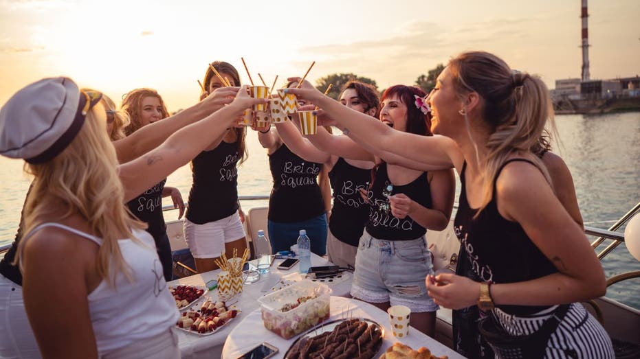 Bridesmaids toast during a celebration