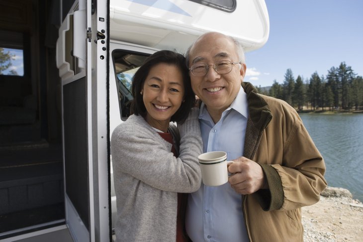 Senior couple traveling by RV