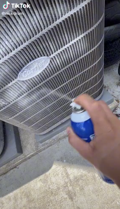 TikTok user nickdrom sprayed and washed the inside and outside of his AC condenser with a foaming cleaner