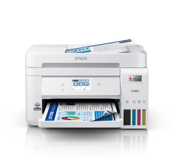 The Epson EcoTank family of all-in-one printers include enough black and color ink to last up to two years.